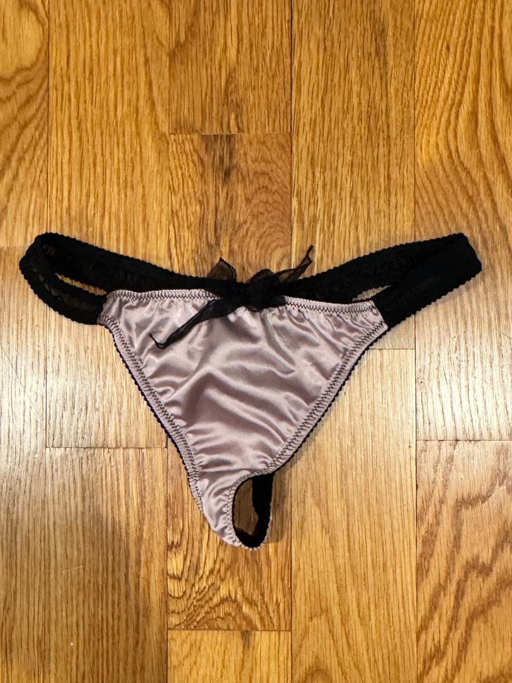 ASOS Purple Pink Satin Black Mesh Lace Trim Panties Thong XS X-Small